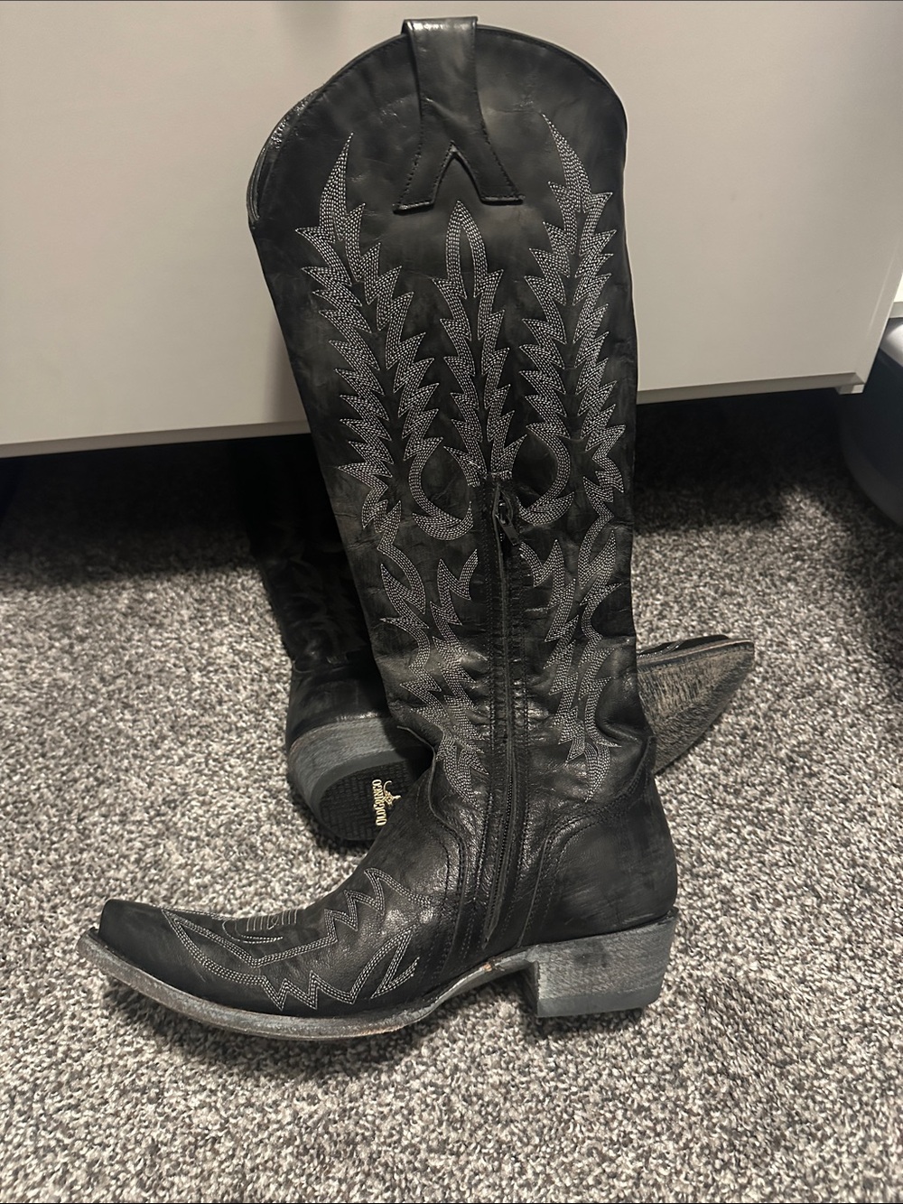 Old Gringo Black Western Knee-High Boots with Embroidered Detail - Picture 1 of 4
